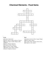 Chemical Elements - Food Items Crossword Puzzle