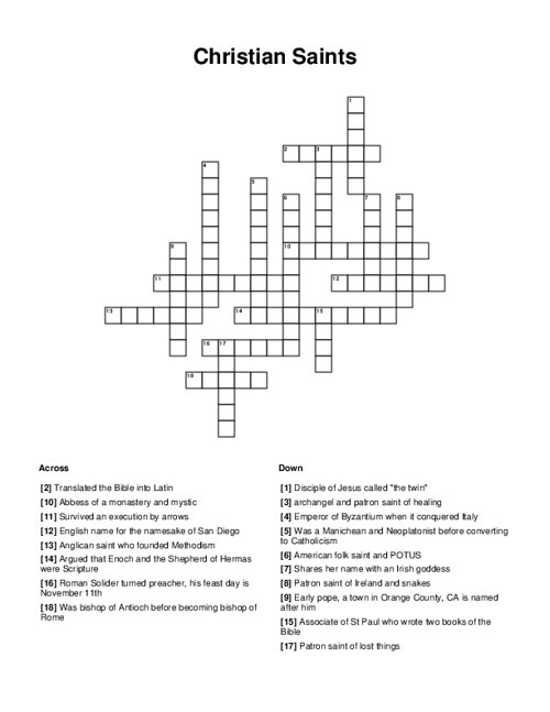 Christian Saints Crossword Puzzle