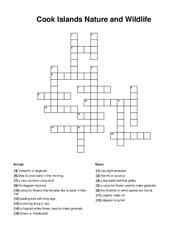 Cook Islands Nature and Wildlife Crossword Puzzle