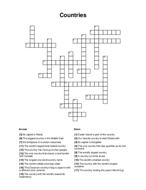Countries Crossword Puzzle