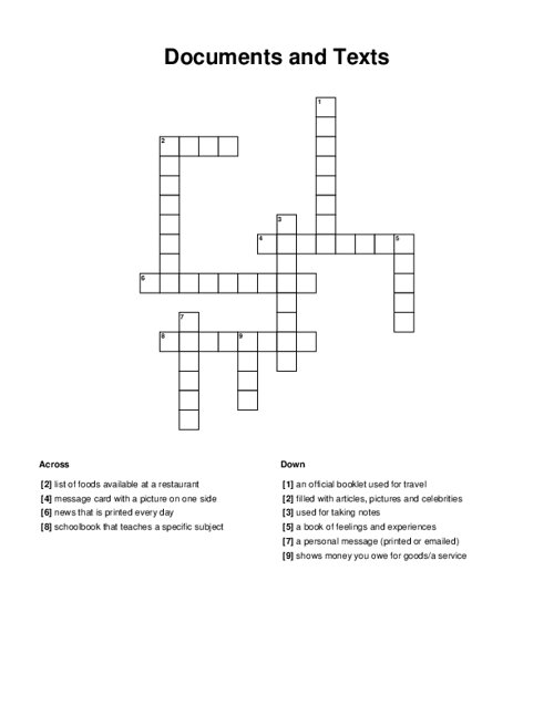 Documents and Texts Crossword Puzzle