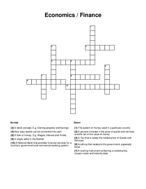 Economics / Finance Crossword Puzzle