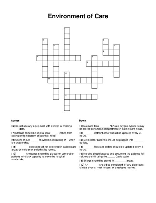Environment of Care Crossword Puzzle