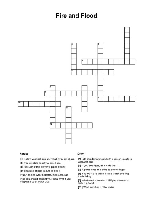 Fire and Flood Crossword Puzzle