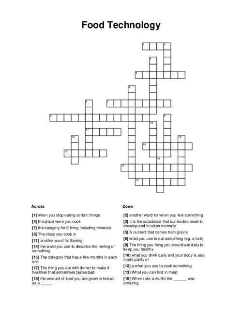 Food Technology Crossword Puzzle