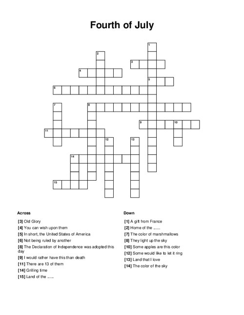 Fourth Of July Crossword Puzzle