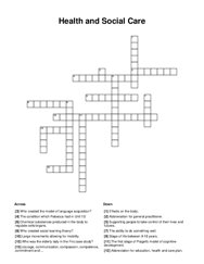 Health and Social Care Crossword Puzzle