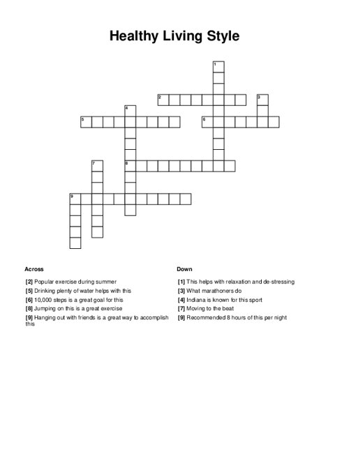 Healthy Living Style Crossword Puzzle