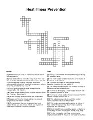 Heat Illness Prevention Crossword Puzzle