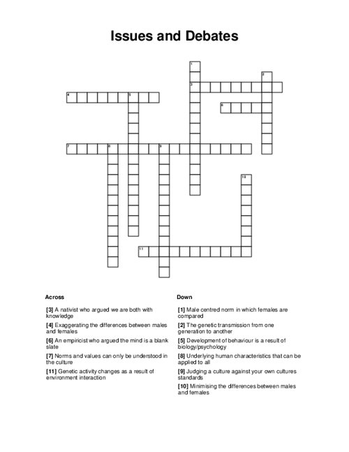 Issues and Debates Crossword Puzzle