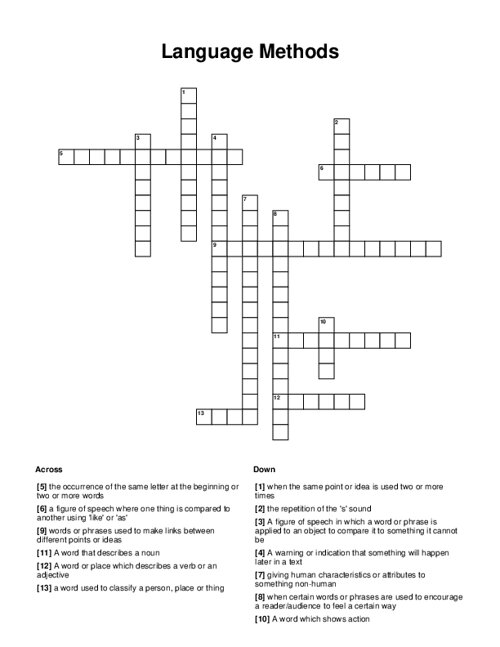 Language Methods Crossword Puzzle