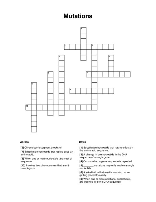 Mutations Crossword Puzzle