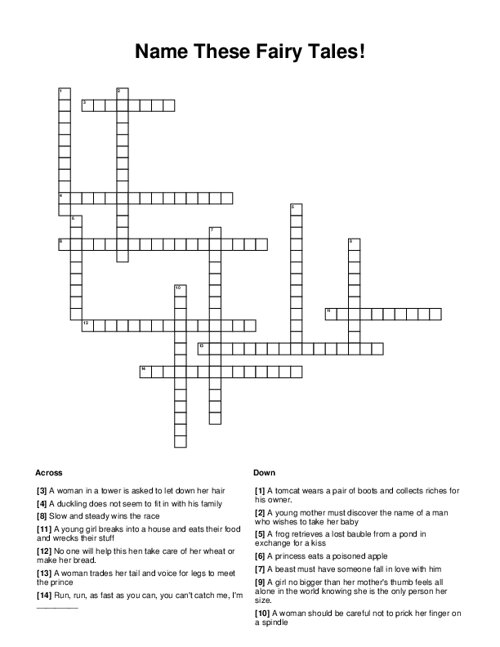 Name These Fairy Tales! Crossword Puzzle