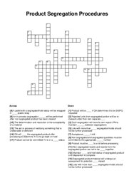 Product Segregation Procedures Crossword Puzzle