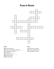 Puss in Boots Crossword Puzzle