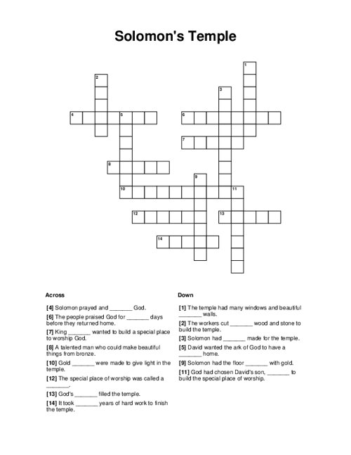 Solomon's Temple Crossword Puzzle