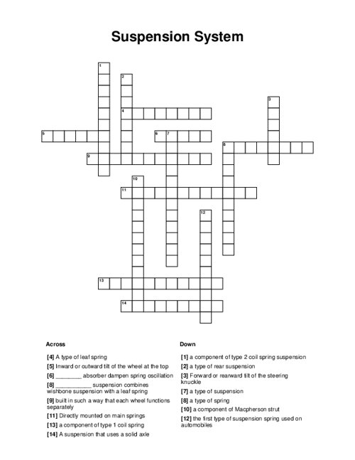 Suspension System Crossword Puzzle