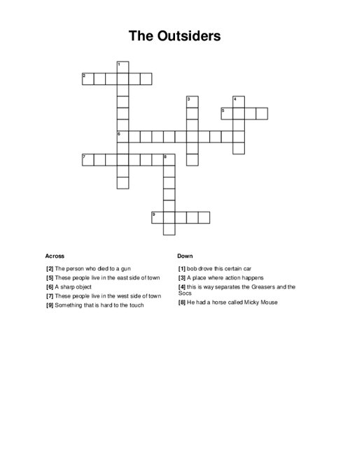 The Outsiders Crossword Puzzle