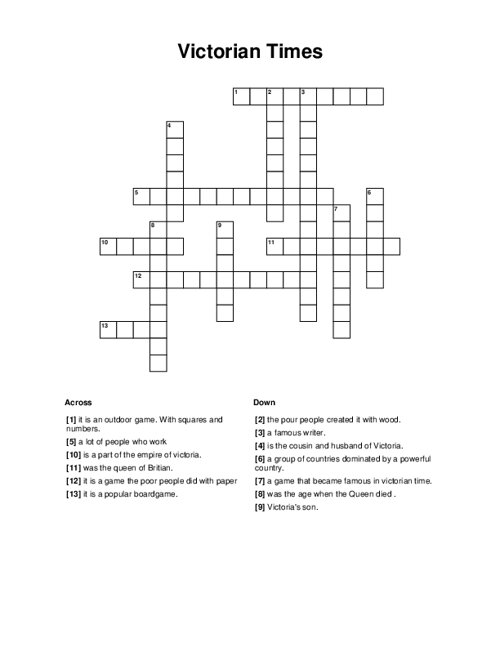 Victorian Times Crossword Puzzle