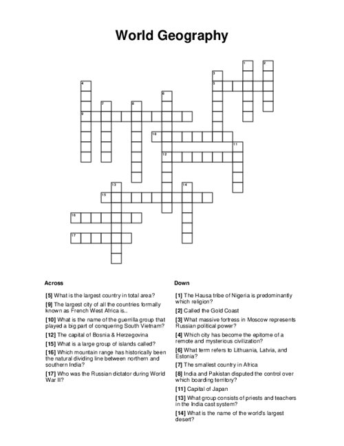 Nations Of The World Crossword Puzzle