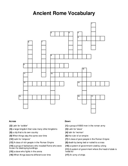 Ancient Rome Vocabulary Crossword Puzzle