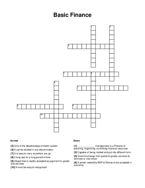 Basic Finance Crossword Puzzle
