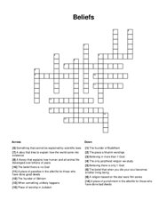 Beliefs Crossword Puzzle
