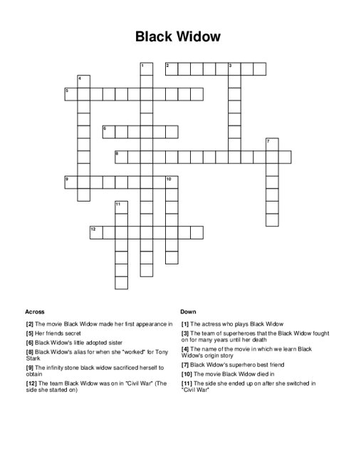 Black Widow Crossword Puzzle