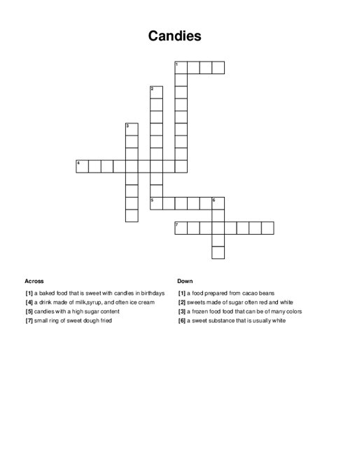 Candies Crossword Puzzle