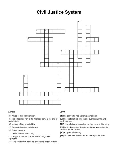 Civil Justice System Crossword Puzzle