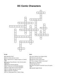 DC Comic Characters Crossword Puzzle