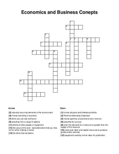 Economics and Business Conepts Crossword Puzzle