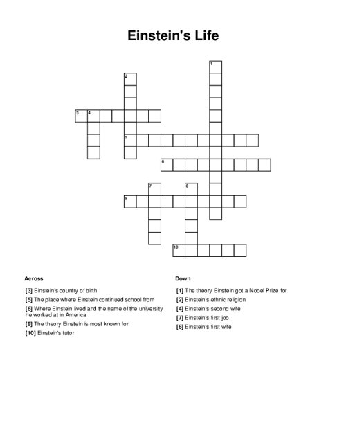 Einstein's Life Crossword Puzzle