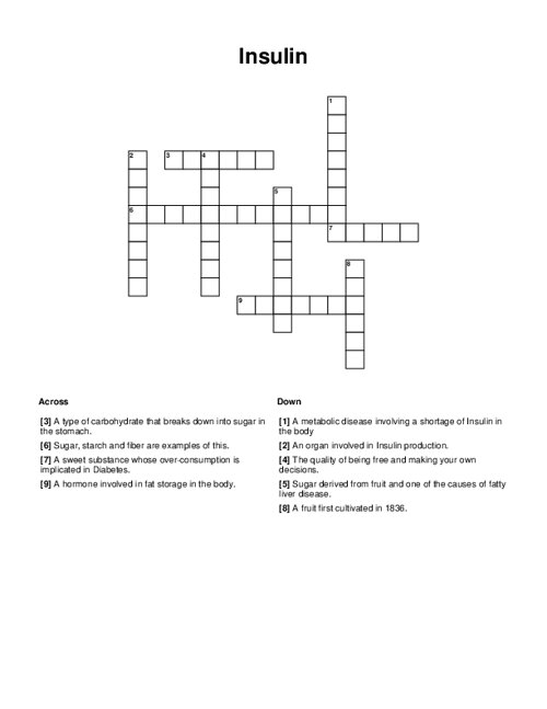 Insulin Crossword Puzzle