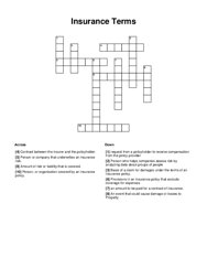 Insurance Terms Crossword Puzzle
