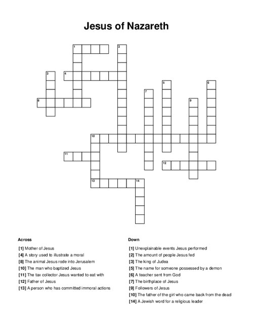 Jesus of Nazareth Crossword Puzzle