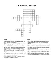 Kitchen Checklist Crossword Puzzle