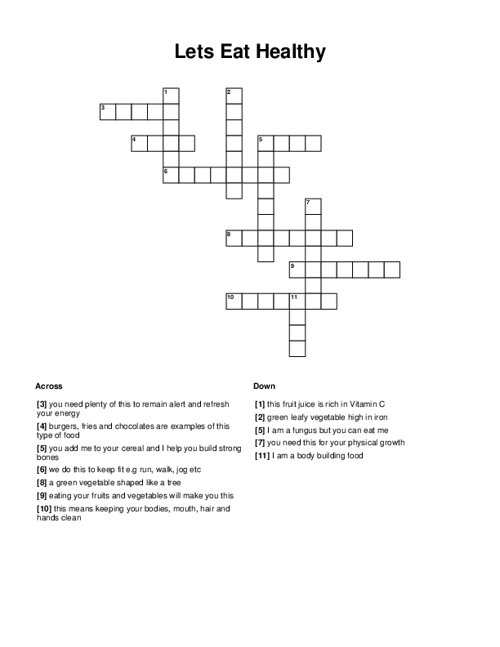 Lets Eat Healthy Crossword Puzzle