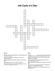 Life Cycle of a Star Crossword Puzzle