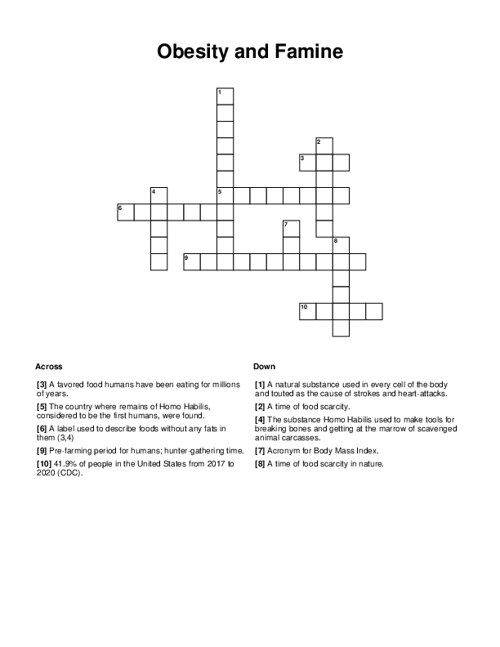 Obesity and Famine Crossword Puzzle