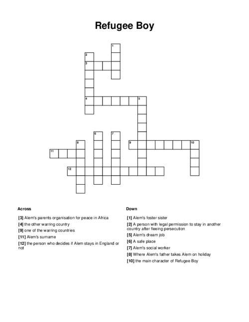 Refugee Boy Crossword Puzzle