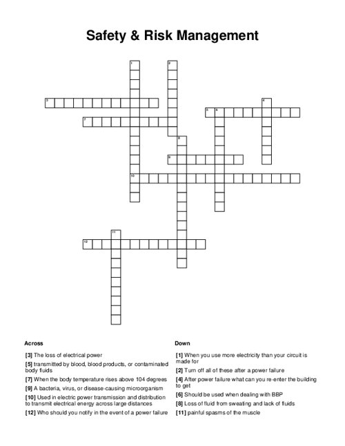 Safety & Risk Management Crossword Puzzle