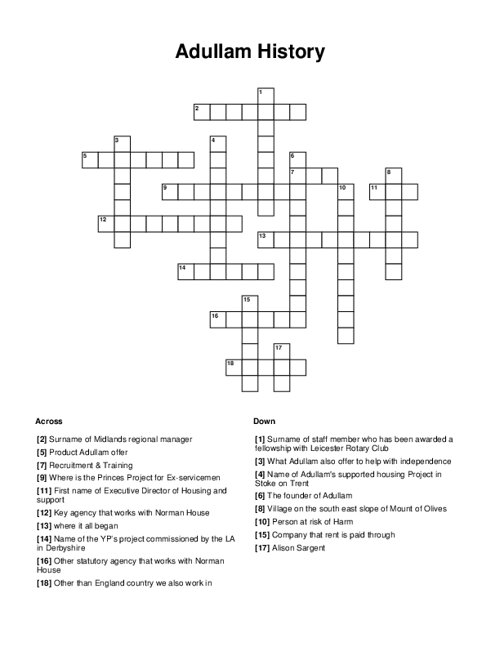 Adullam History Crossword Puzzle