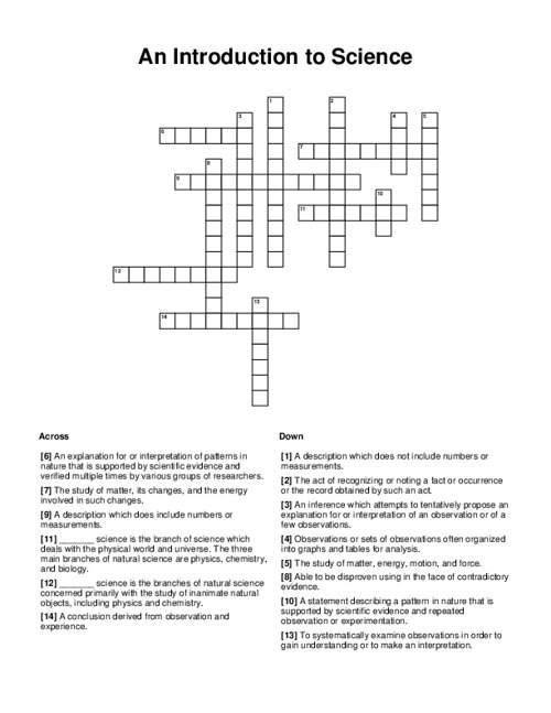 An Introduction To Science Crossword Puzzle