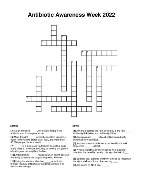 Antibiotic Awareness Week 2022 Crossword Puzzle