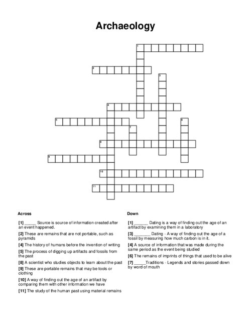 Archaeology Crossword Puzzle
