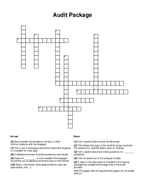 Audit Package Crossword Puzzle