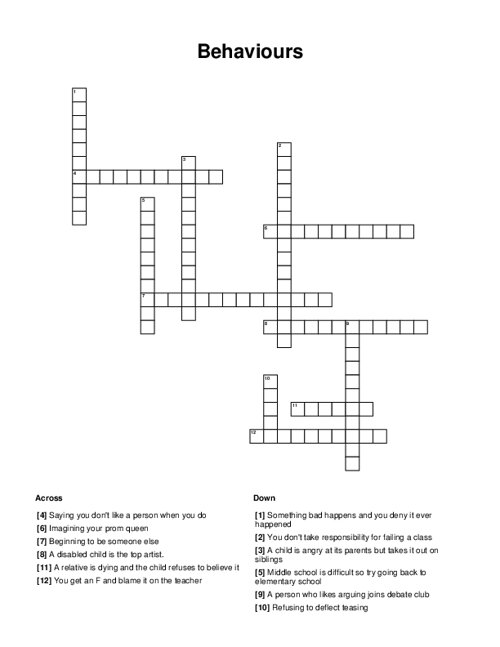 Behaviours Crossword Puzzle