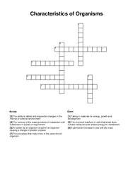 Characteristics of Organisms Crossword Puzzle