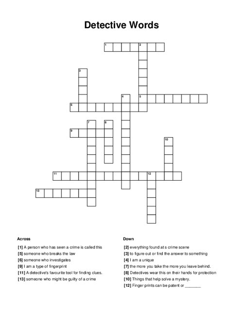 Detective Words Crossword Puzzle